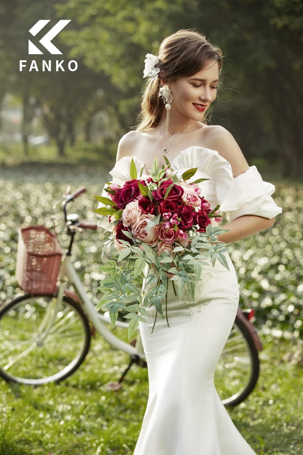 FANKO Rose Artificial Flowers Combo for DIY, Fake Red Rose Artificial Silk Flowers with Greenery, Real Looking Artificial Faux Flowers for Wedding, Table Decoration, Centerpieces, Party, Home Décor