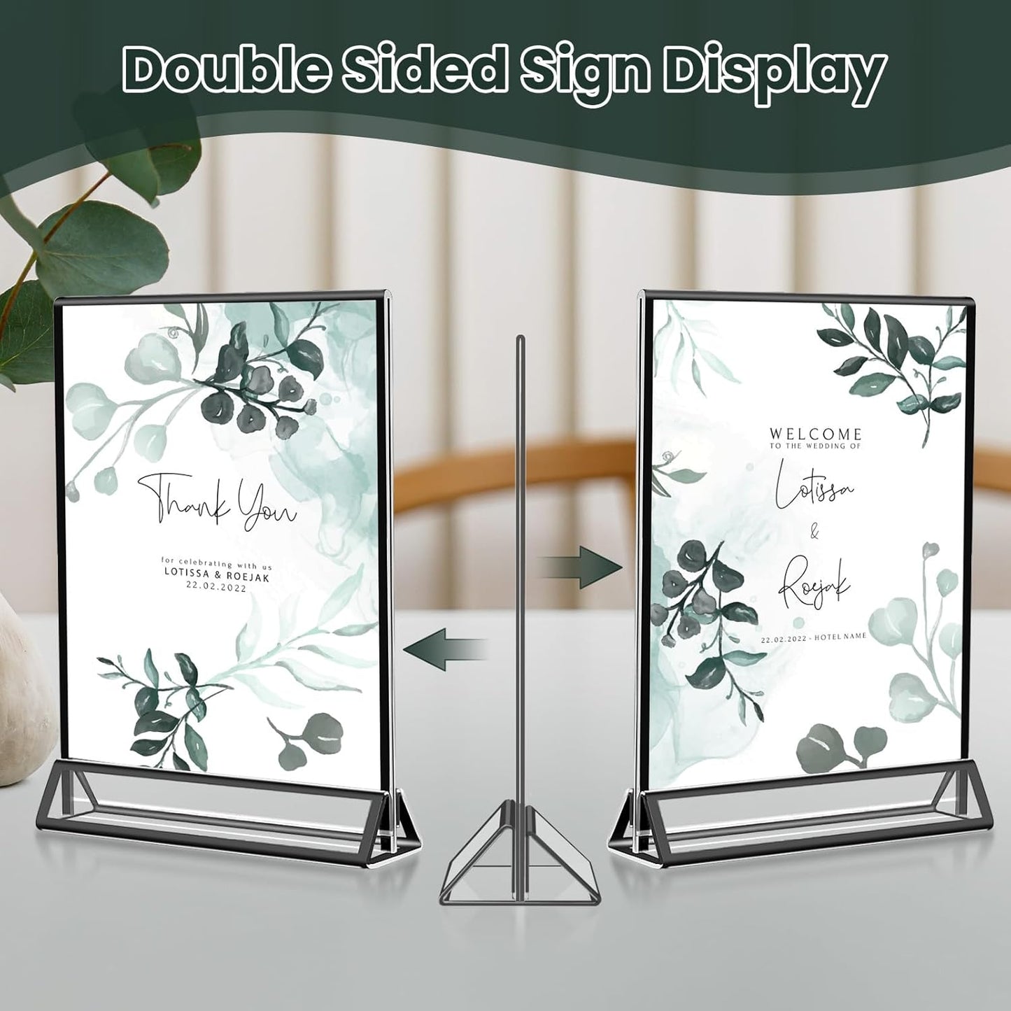 15 Pack Acrylic Sign Holder 4x6, Wedding Black Frame Table Number Holders Vertical, Clear Picture Frames Flyer Stands Tables Menu Holder, Double Photo Paper Display Holder for Party, Home, Office