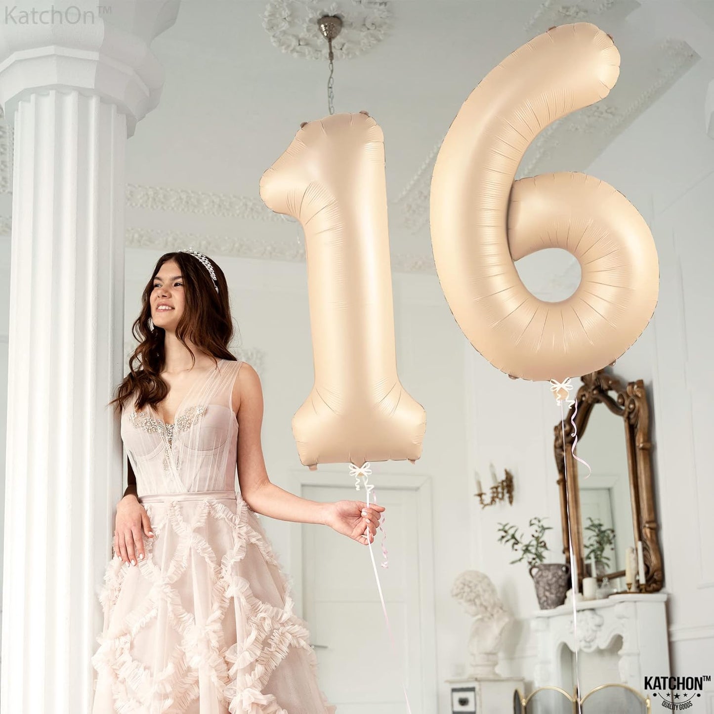KatchOn, Giant Caramel 16 Balloon Numbers - 40 Inch | Sweet 16 Party Decorations | 16th Birthday Decorations for Party | Cream Number 16 Balloons | Sweet 16 Balloons, Sweet 16 Birthday Decorations