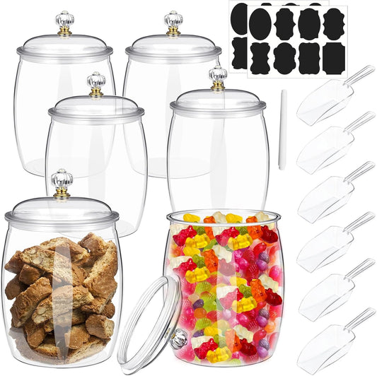 6 Pcs 64 oz Candy and Cookie Jar with Lids 6 Spoons Plastic Jars Decorative Apothecary Jars Candy Buffet Containers Clear Can Airtight Food Storage Canister for Home Decoration Supplies
