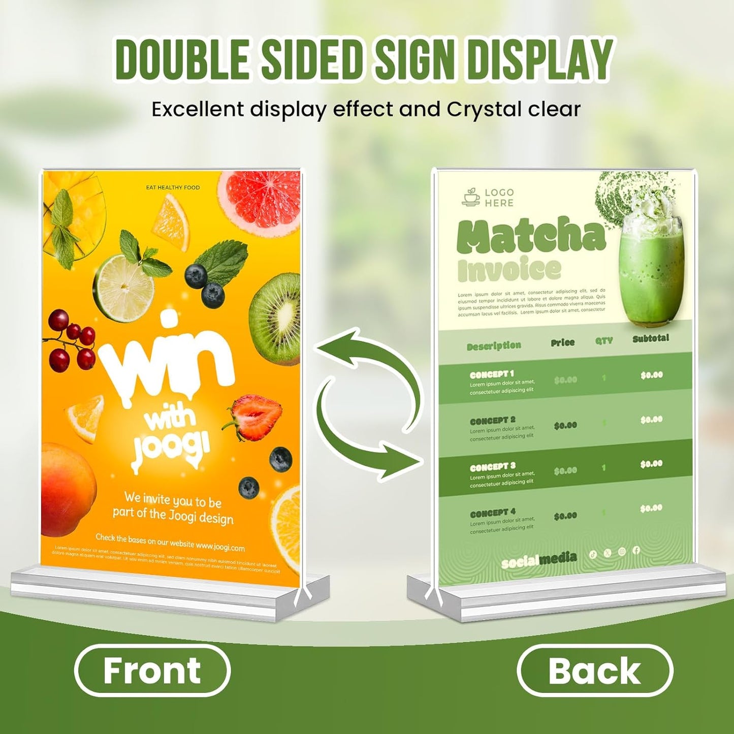 Acrylic Sign Holder 5x7, 25 Pack Clear Double Sided Table Menu Vertical Display, Plastic Flyer Display Stand, Paper photo Plastic Sign Frame Suitable for Restaurants Office Store Hotels, Show Fair