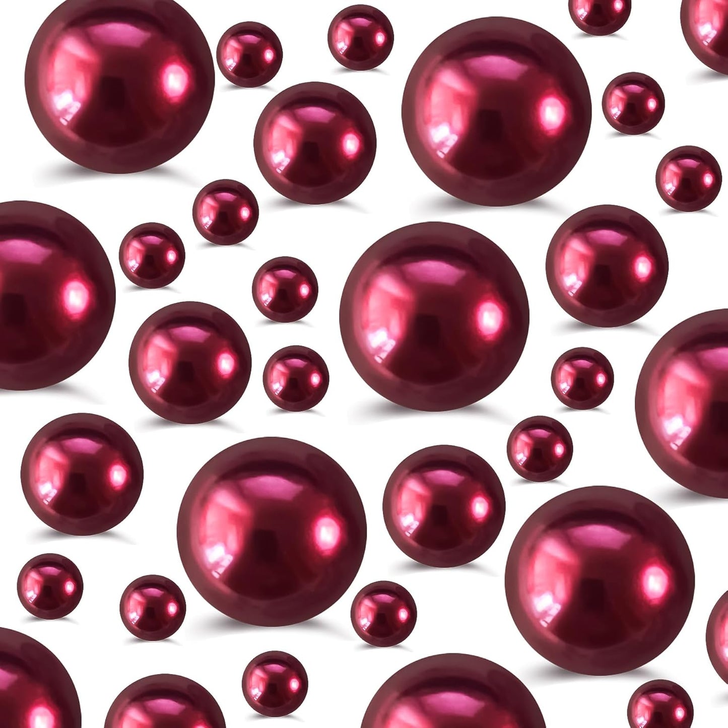 260Pcs Burgundy Glossy Beads for Centerpiece Decor, Artifical Pearls Vase Filler, No Hole Round Pearl Beads for Wedding Birthday Christmas Party Home Decor(18mm 14mm 6mm)