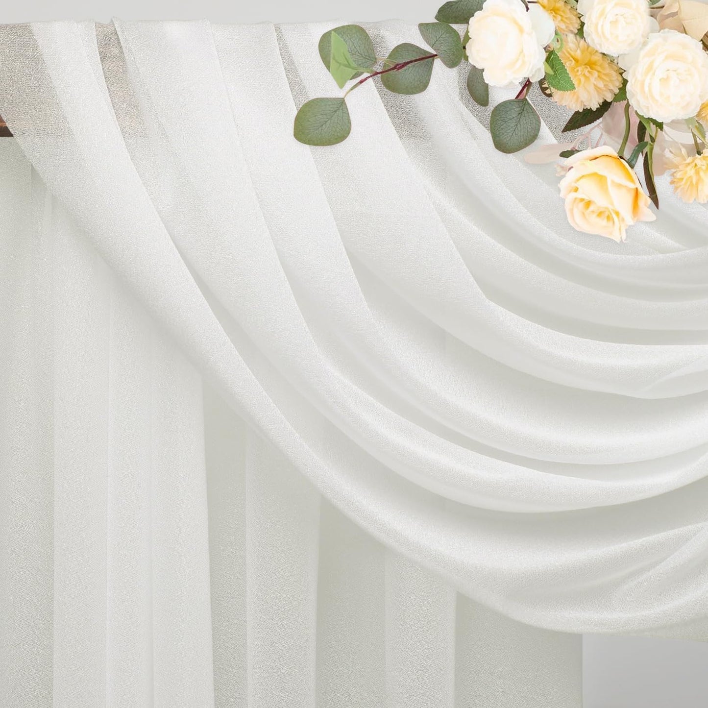 Wokceer Ivory Wedding Arch Draping Fabric Backdrop 4 Panels 28.7" X 20FT Sheer Drapes Fabric for Wedding Arbor Ceremony Party