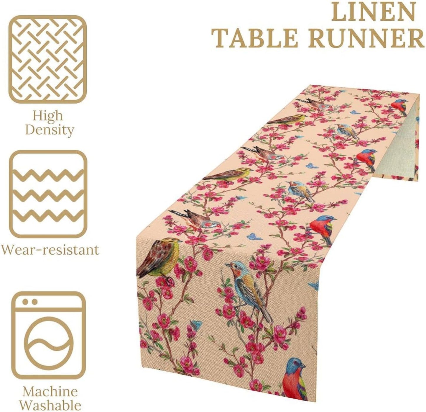 Floral Butterfly Table Runner Seasonal Spring Flower Bird Table Decoration Table Runner for Home Party Decoration 13x36 Inch