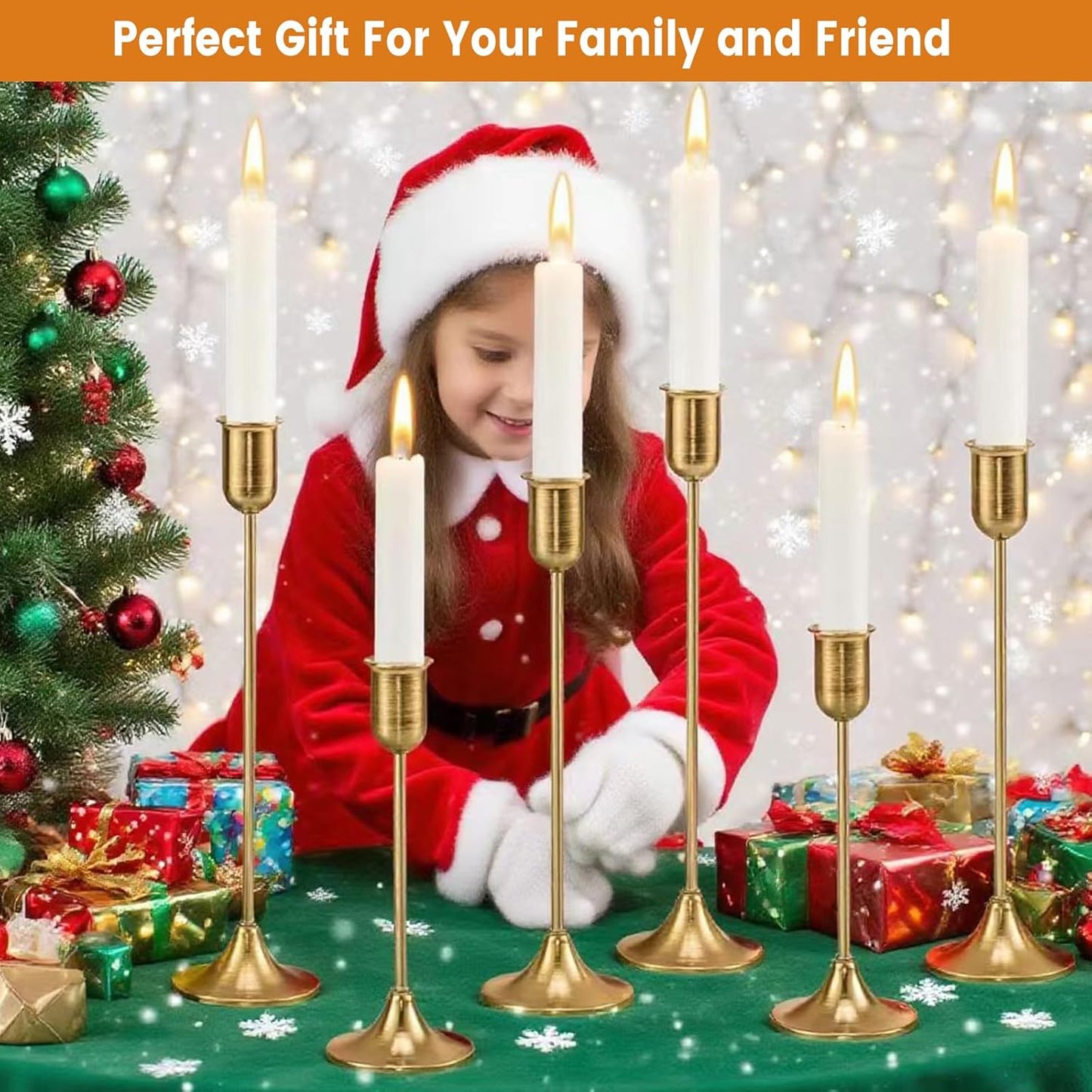 6 Pcs Brass Gold Candle Holders Set, Candelabra Tall Candle Stand, Metal Taper Candlestick Holders for Dining, Table Centerpieces & Vintage Home Decor– Housewarming Gift for Halloween Decor, Christmas