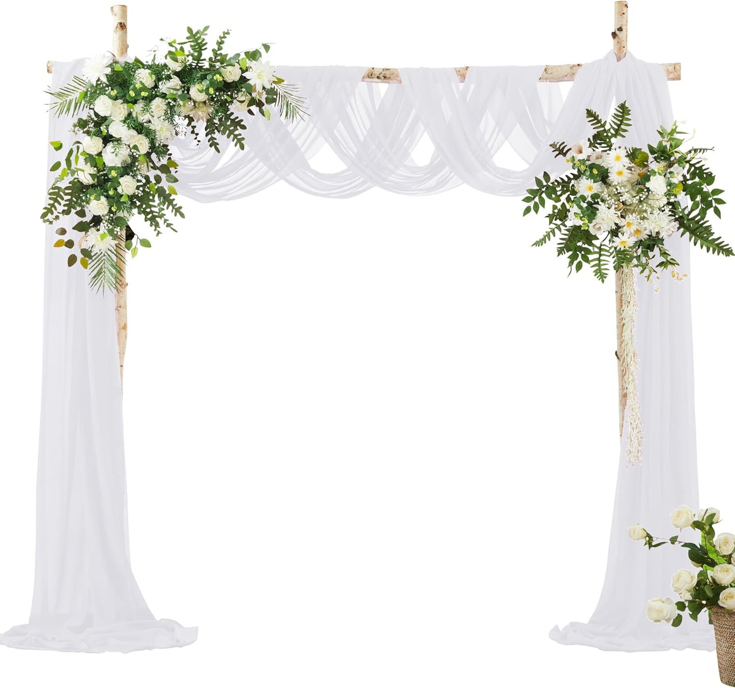VACVELT Wedding Arch Draping Fabric - White Chiffon, 2 Panels Sheer Drapes, 30 Inch x 20ft Chiffon Backdrop Curtain, Outdoor Sheer Drapery for Ceremony Party Ceiling