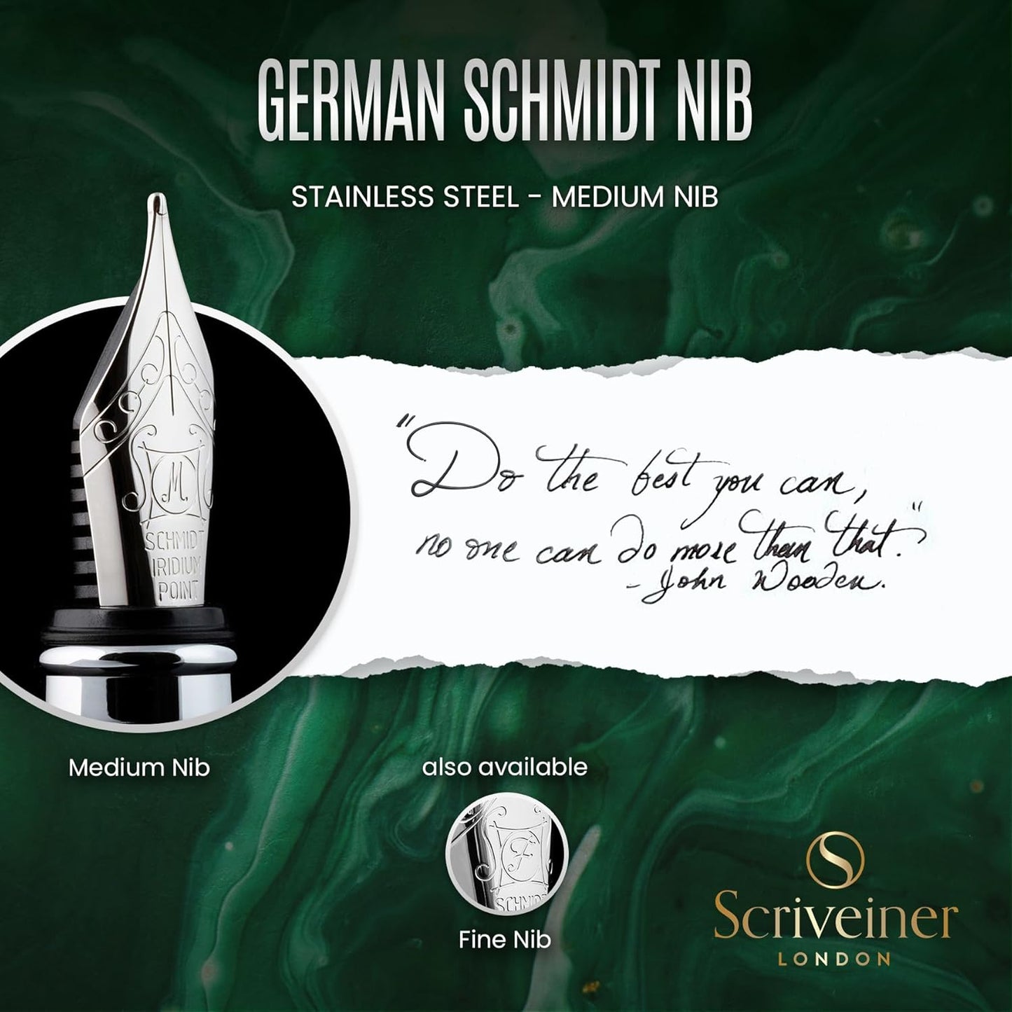 Scriveiner British Racing Green Fountain Pen - Stunning Luxury Pen with Chrome Finish, Schmidt Nib (Medium), Best Pen Gift Set for Men & Women, Professional, Executive, Office, Nice Pens