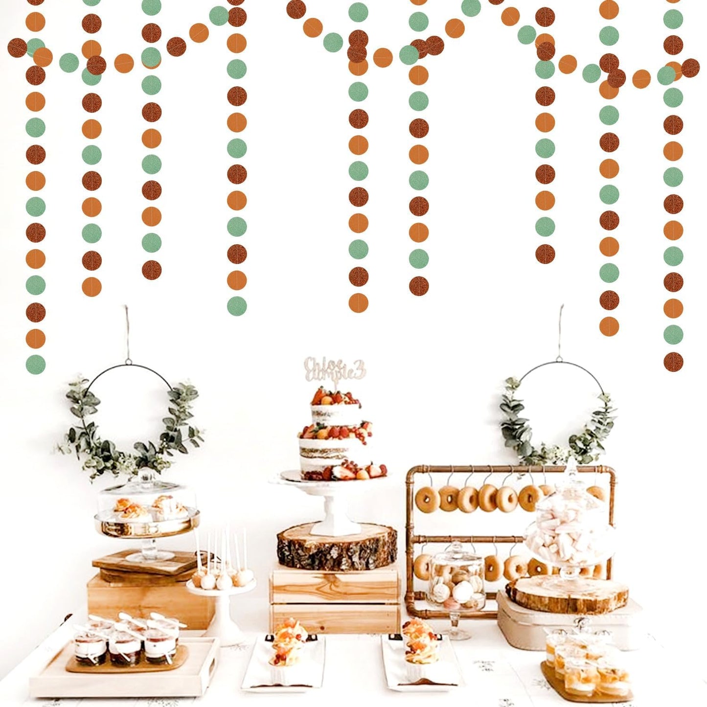 Boho Sage-Green Brown Party-Decorations Streamers-Garland - 52ft Fall Woodland Safari Baby Shower Hanging Paper Banner,Rustic Wedding Birthday Garden Neutral Jungle Halloween ThanksgivingDecor Hugfond