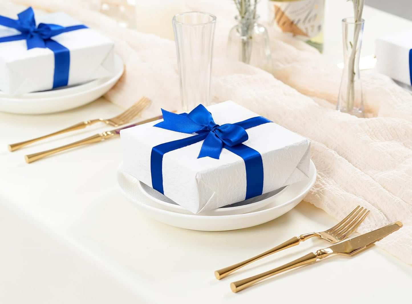 Royal Blue Satin Ribbon 7/8 Inch x 50 Yards Double-Faced Ribbons for Gift Wrapping Flower Bouquet Wedding Paper Bows Invitations Crafts