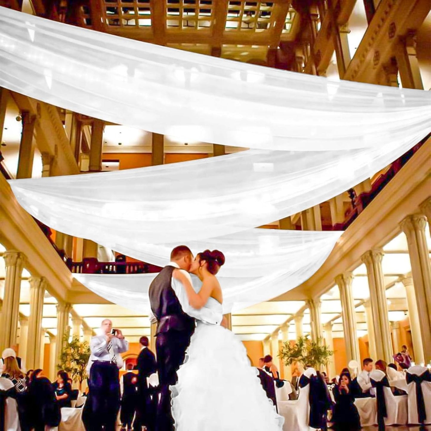 6 Panel White Wedding Drapes, 5ftx15ft Sheer Fabric Curtains for Arch Decorations