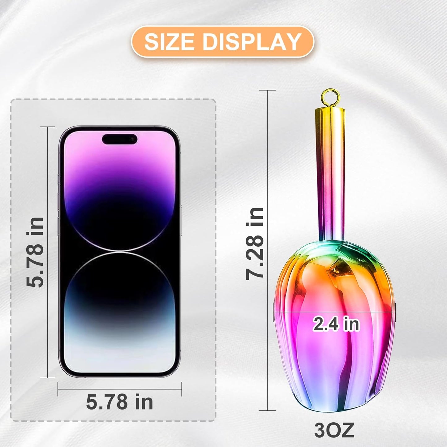 Metal Ice Scoop 3 Oz, Small Stainless Steel Ice scooper for Ice Maker Ice Bucket Kitchen Freezer Bar Party Wedding, Multipurpose for Coffee Bean,Flour Scoop,Dog Food Scoop (3 OZ-Rainbow)