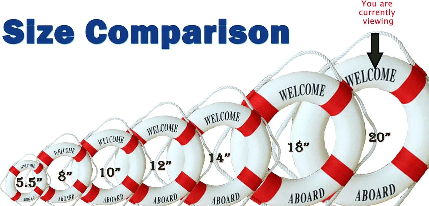 MorroMorn Lifebuoy Wall Hanging Decor - Welcome Aboard Mediterranean Style Home Decoration (Red, 20")