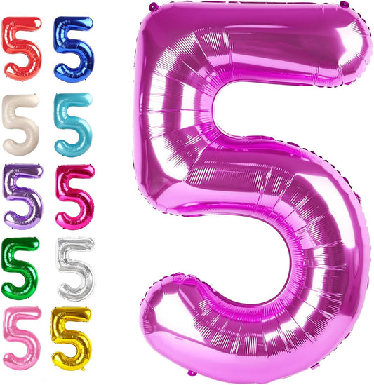 Large Rosy Purple 40 Inch Birthday Number 5 Balloon, Rosy Purple Five 5th 15 25 35 50 55 Birthday Anniversary Celebration Decorations, Foil Mylar Helium Numbers 5 Balloons Girl Boy Party Supplies