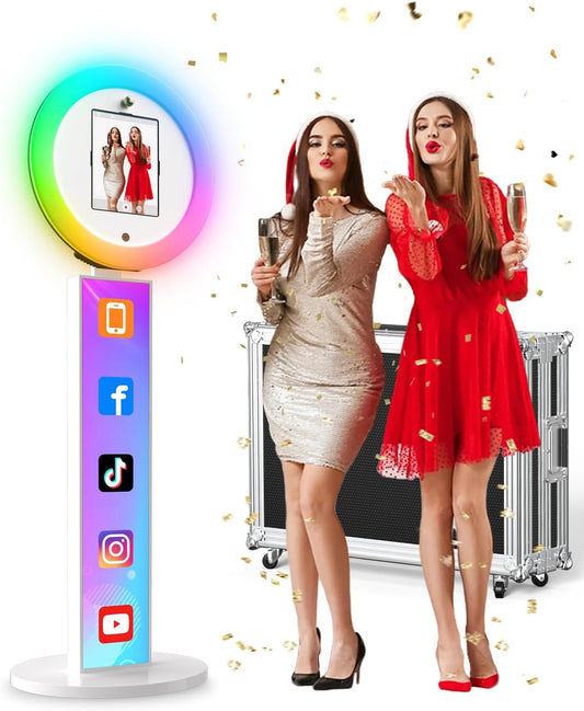 Portable Photo Booth, Photo Booth Machine Compatible with i Pad, Photo Booth Stand Shell Provide CyraTok Software Photobooth, Customized Logo,Flight Case, Ideal for Weddings, Parties & Business Use