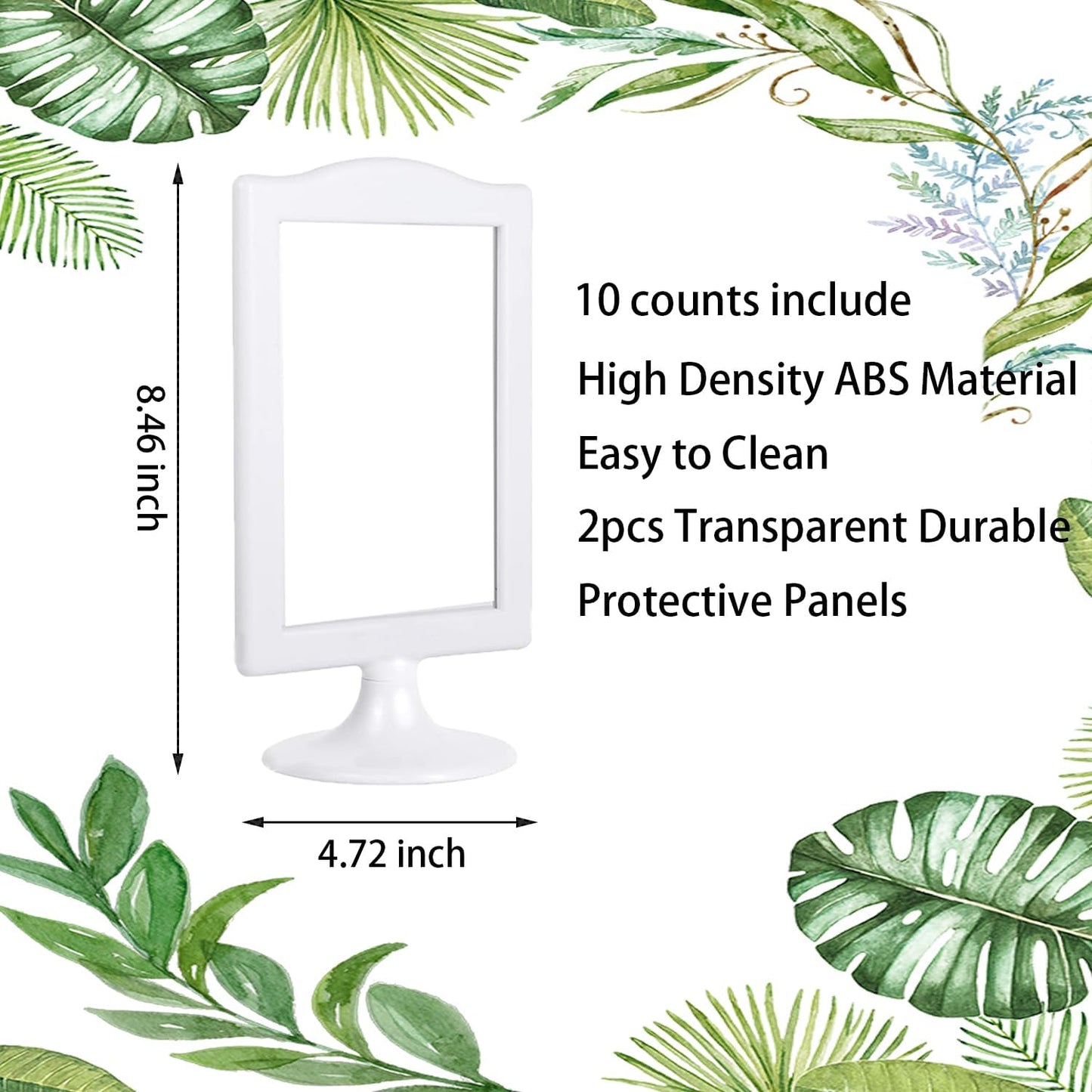 NahNah Double Sided Standing Picture Frames - (White, 10 Count) 4x6 Inch, Plastic Pedestal Photo Frame with Inserts and Base - 2 Sided Tabletop Vertical Display Frame for Wedding Table Bridal