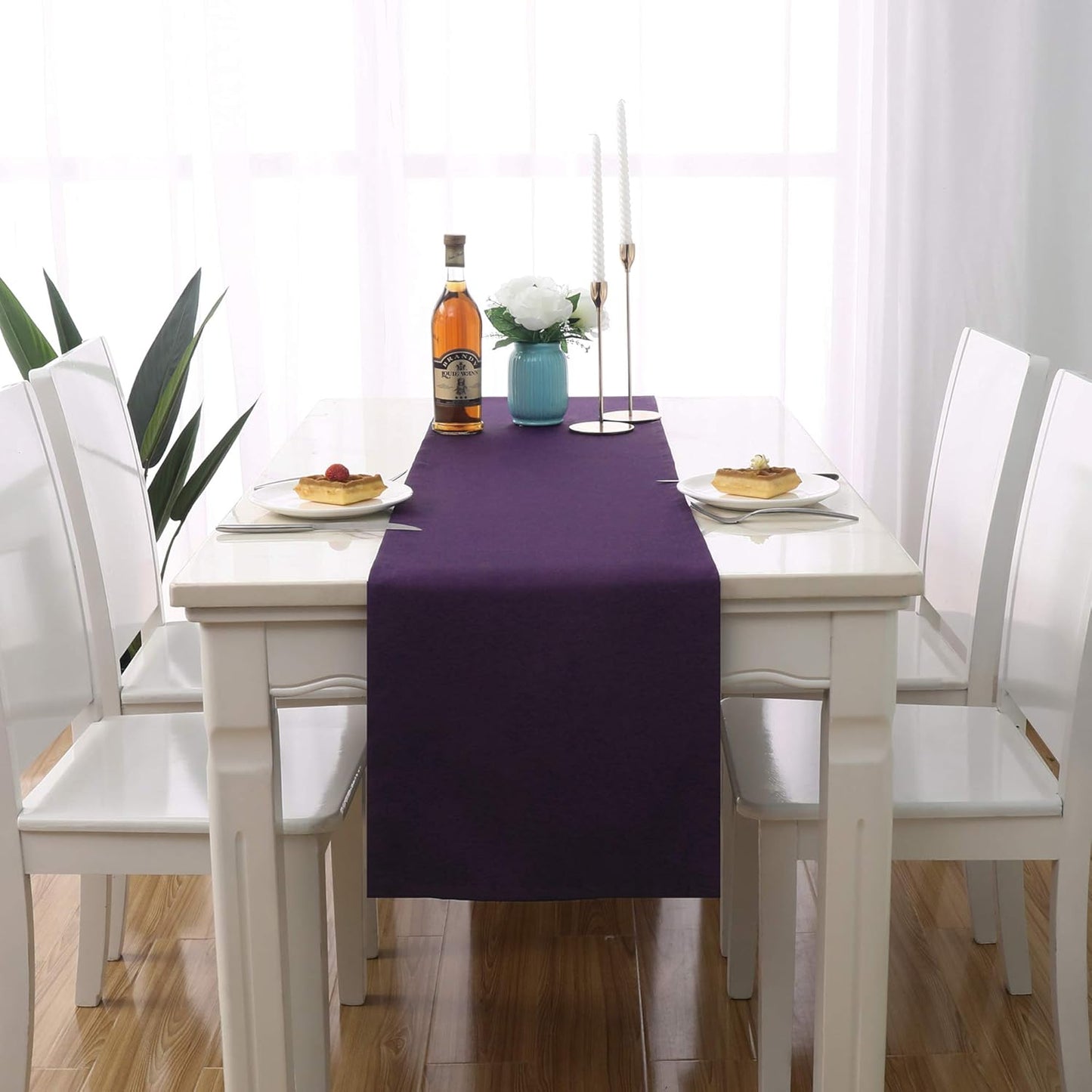 DUALIFE Plum Purple Table Runner for Wedding, Table Runners fit Rectange and Round Table Decorations for Birthday Parties, Banquets, Graduations, Engagements 14X72 Inches 1 Piece Dark Purple