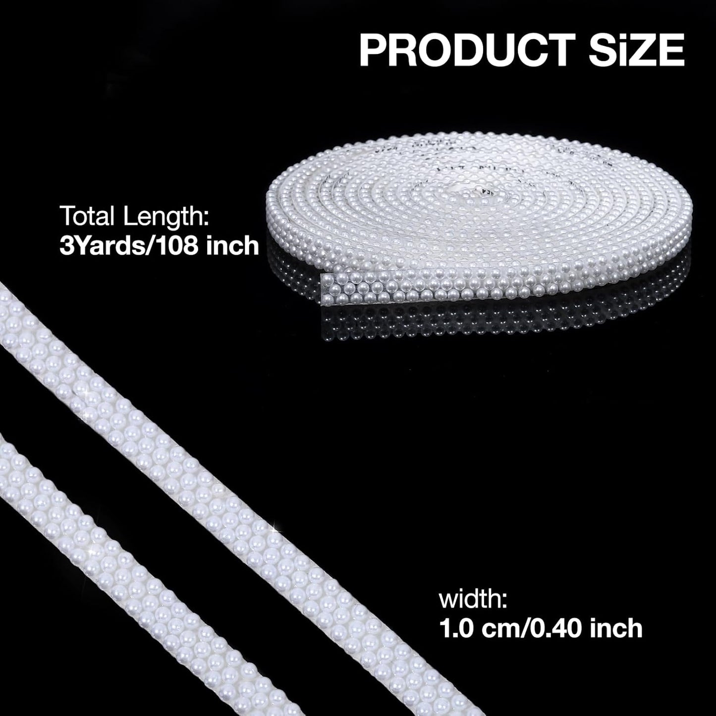 White Pearls Ribbon 3 Yards Self Adhesive Pearls Strips Diamond Ribbon Sticker Crystal Roll Glitter Bling Rhinestones Tape for Crafting DIY Art Decoration (0.4 Inch)