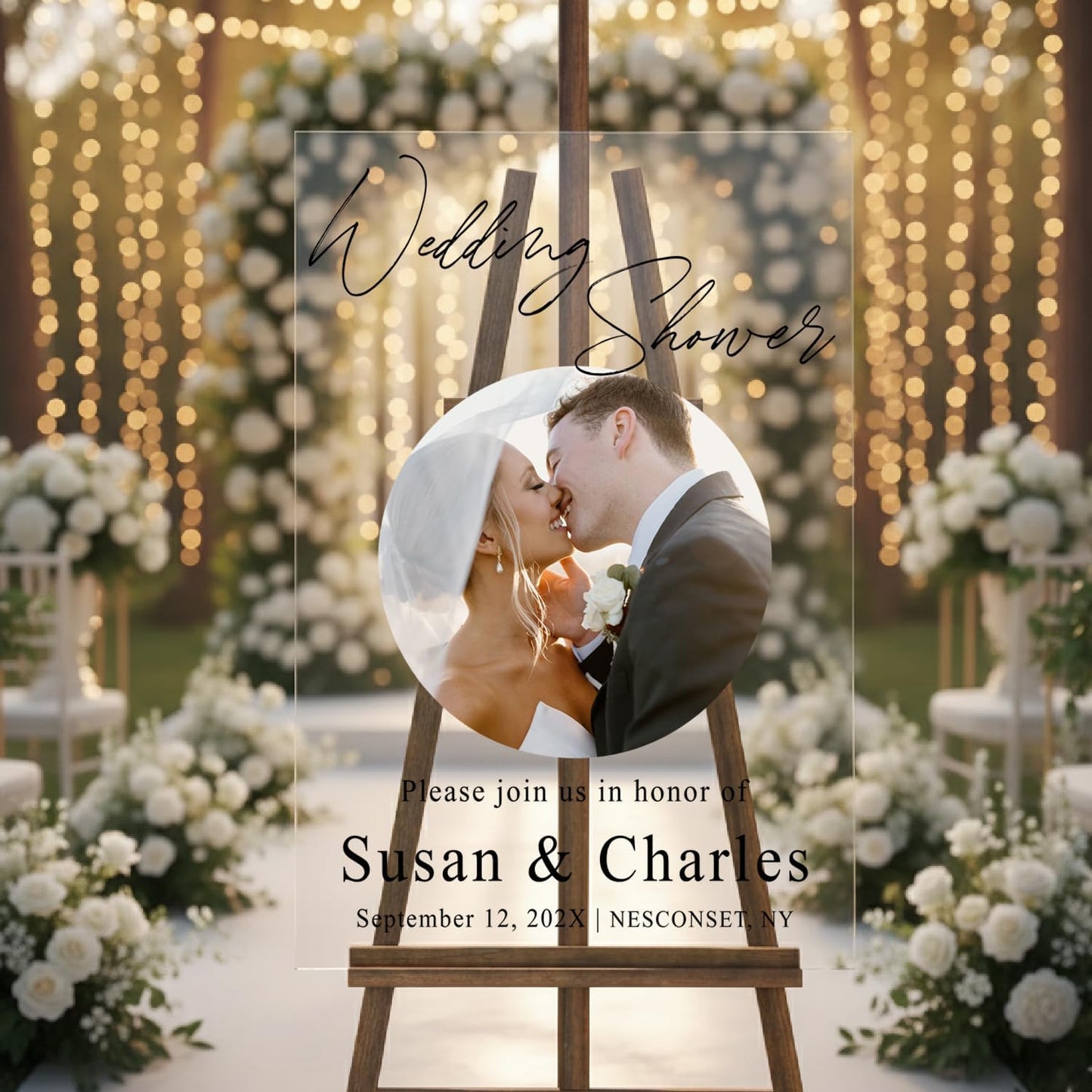 Personalized Wedding Photo Acrylic Welcome Sign – Custom Picture Board with Bride & Groom Names, Elegant Acrylic Wedding Reception Entrance or Ceremony Decoration, Indoor & Outdoor Keepsake Gift #5