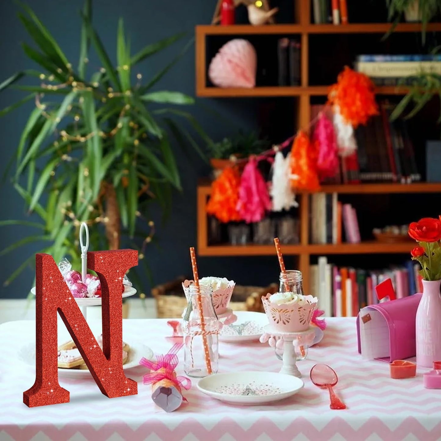 TONIFUL 8 Inch Red Glitter Letter N Table Centerpiece A-Z Red Birthday Party Decorations,Red Alphabet N for Birthday,Chrismas,Graduation,Bridal Shower,Wedding,Anniversary Party Supplies