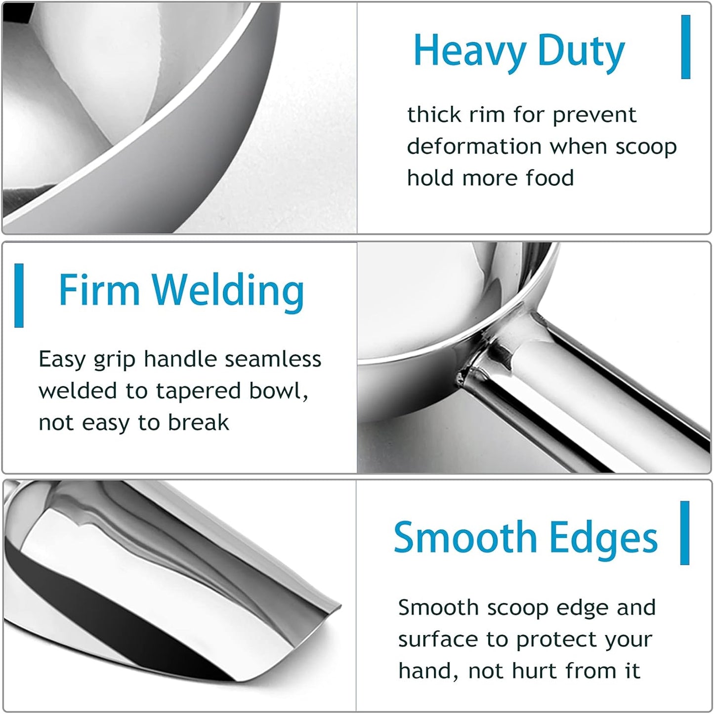 P&P CHEF Canister Scoop Set of 3, Ice Candy Scoop, Stainless Steel Multipurpose Food Scooper for Buffet Jar Freezer, Mirror Finish & Dishwasher Safe, Silver, 3+3+3 Oz