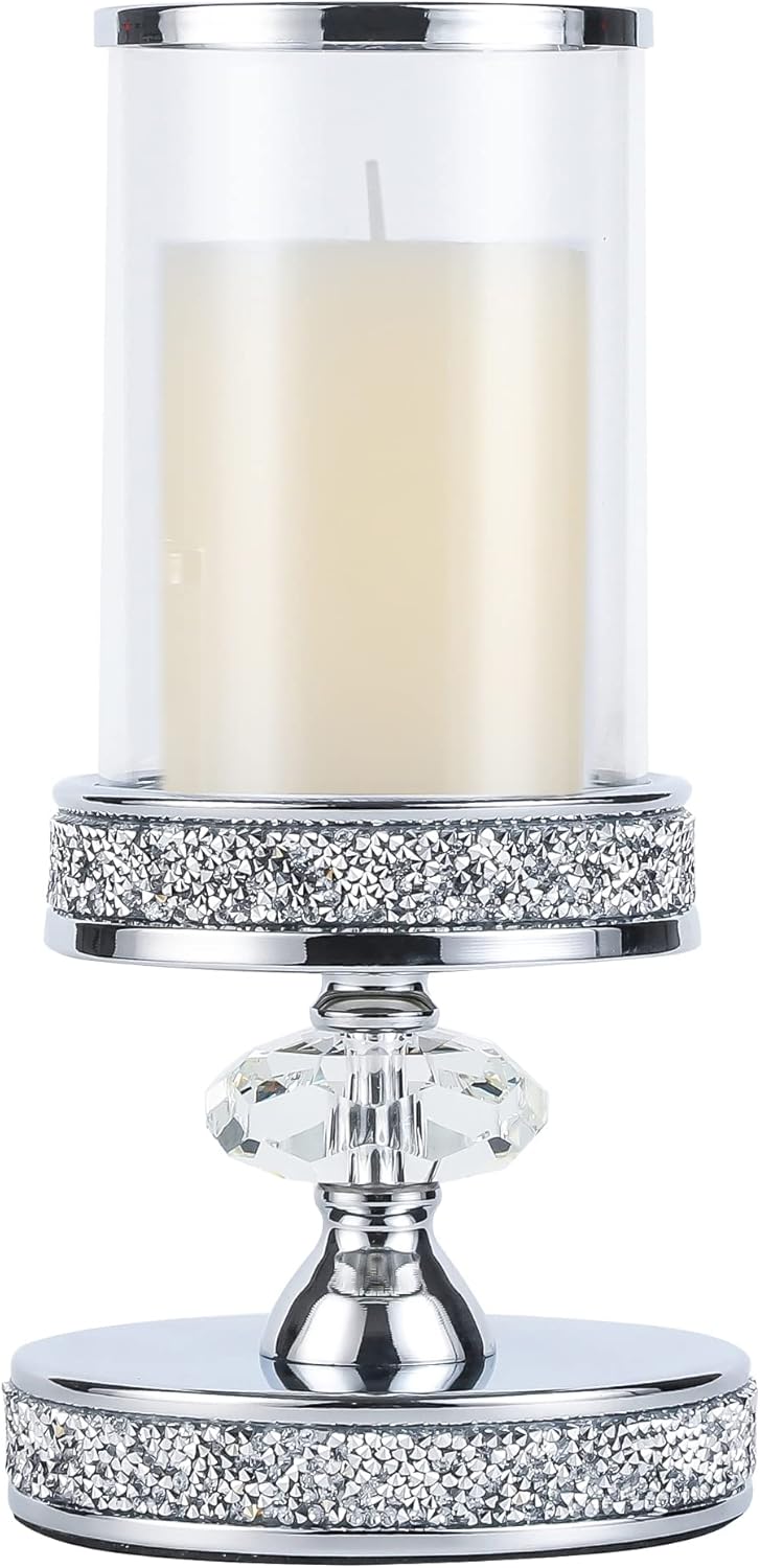 Candle Holder for Pillar Candle, Pillar Candle Holders for Wedding, Coffee Dining Table, Christmas, Table Centerpieces, Home Décor ZXC048D (1 Crystal Ball)