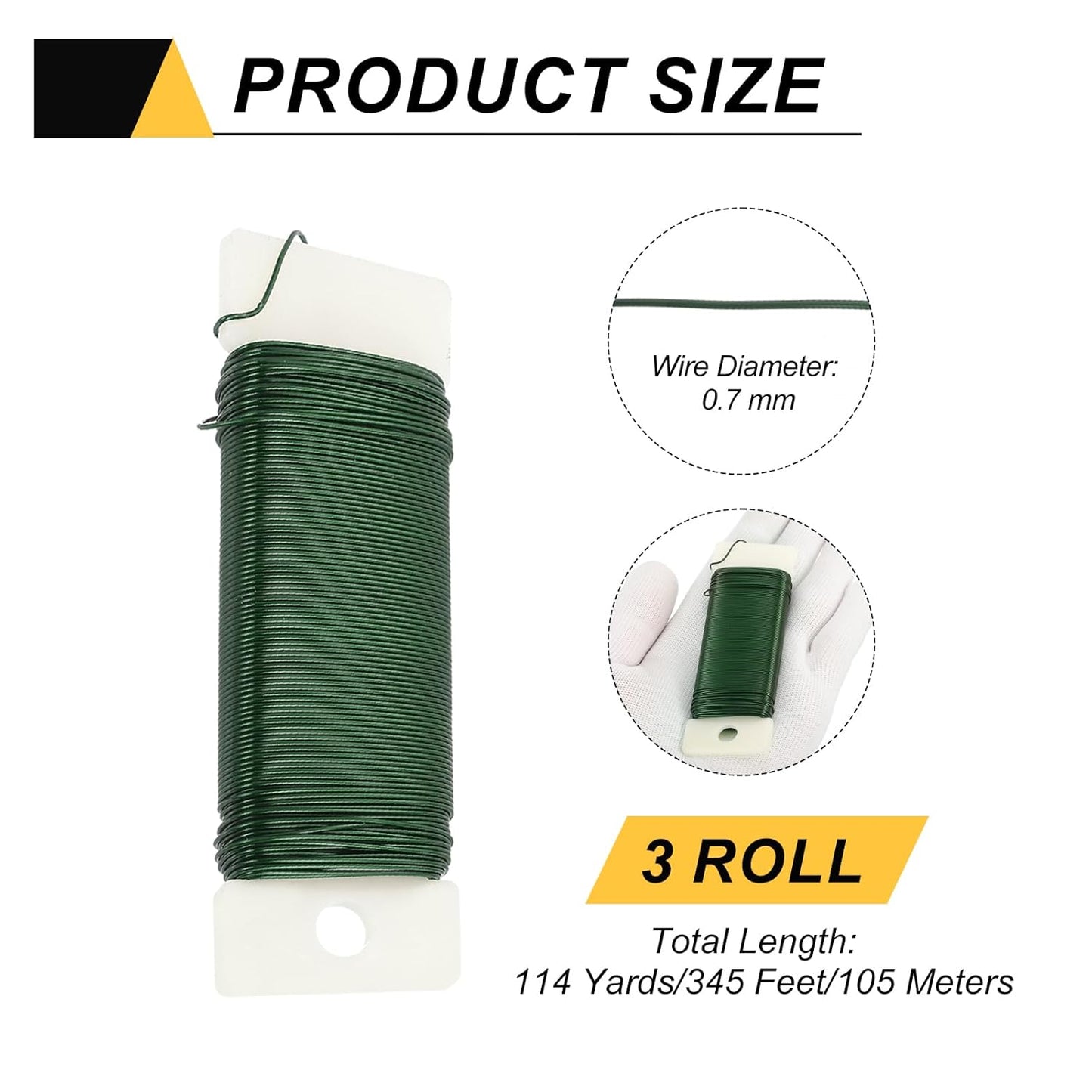 MECCANIXITY 114 Yards/345 Feet Metal Floral Wire 21 Gauge Green Flexible Paddle Thin Floral Wires for Craft, Christmas Wreath, Flower Arrangement, Wedding, Total 3 Roll