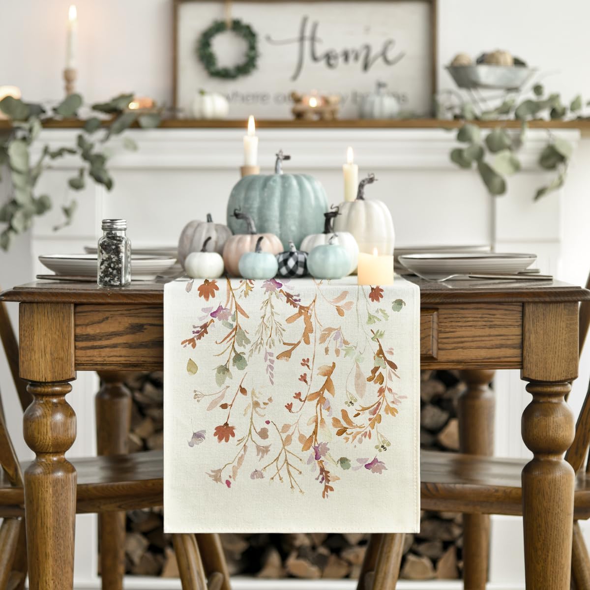 Artoid Mode Floral Leaves Fall Table Runner, Wild Flowers and Grasses Seasonal Autumn Kitchen Dining Table Decoration for Home Party Decor 13x90 Inch