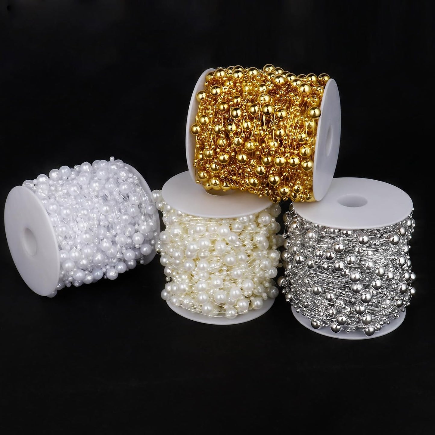 98FT Pearl Beads String Garland, 8mm 3mm Silver Faux Pearl Beads Roll Strand Bulk for Wedding Party Flower Christmas Decoration DIY Craft