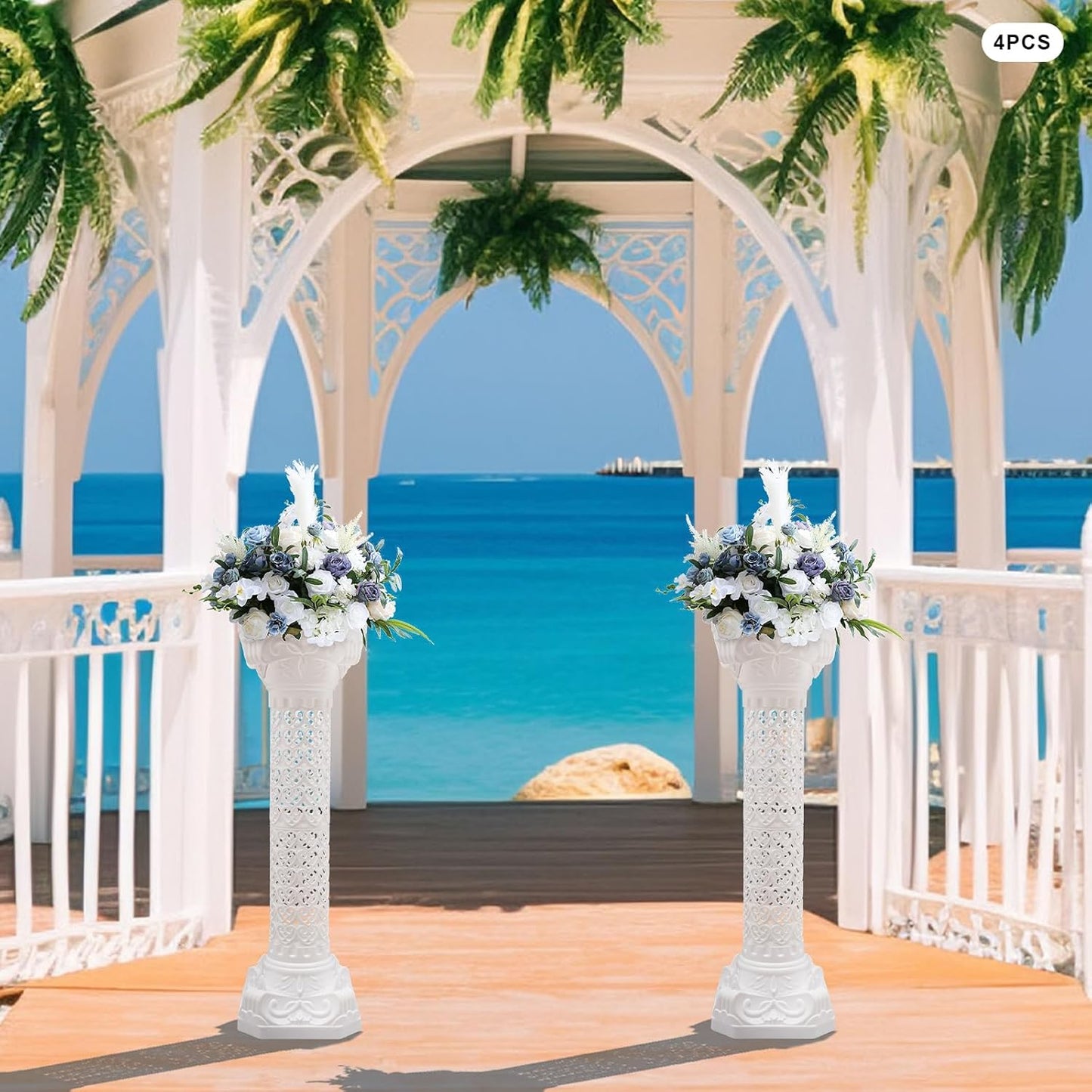 Roman Pillars Decoration Party Flower Pot Columns 10.63x34.65in Set 4Pcs Decor Pedstal Stand Flower Floral Wedding Party Event Road Decorative Columns(10.63x34.65in)