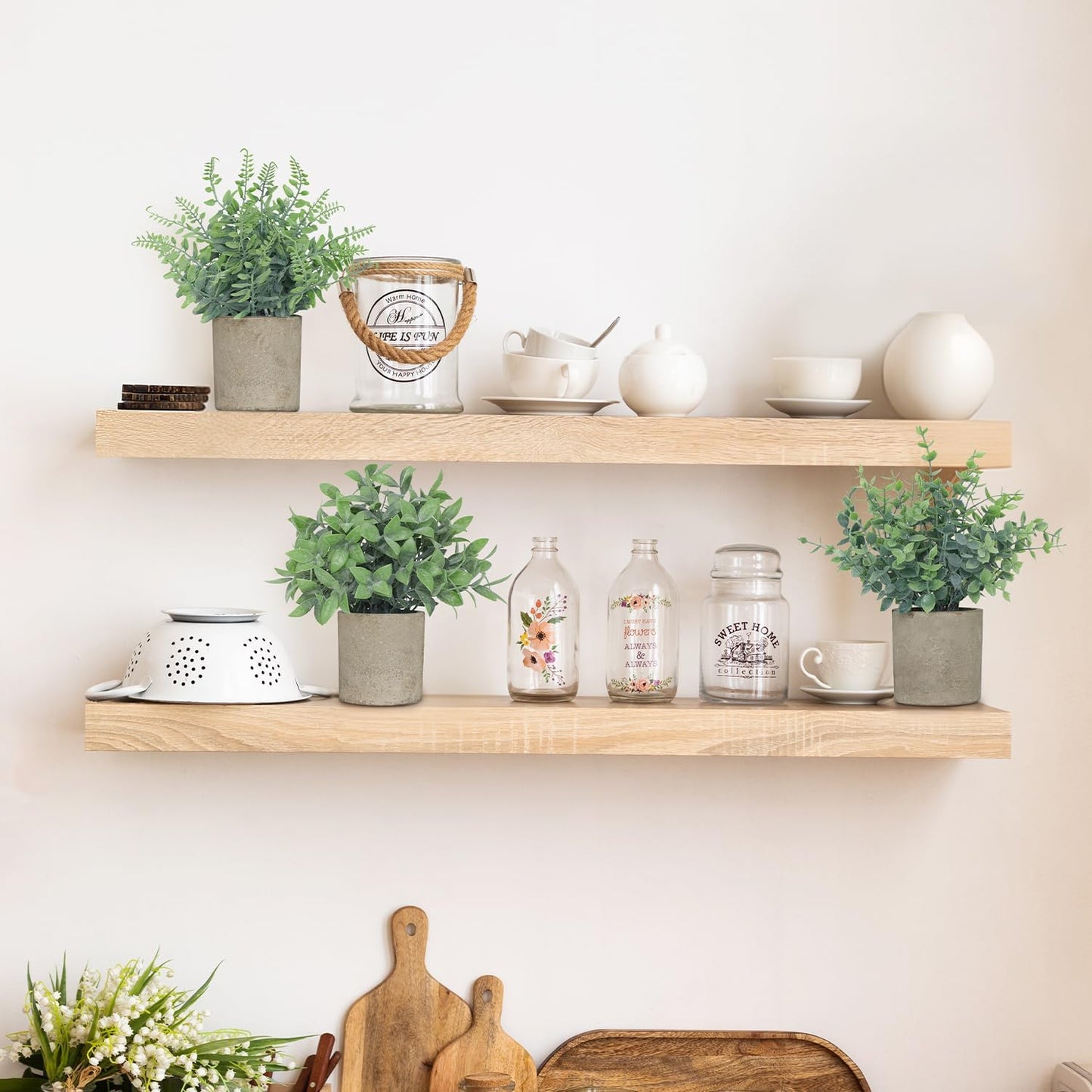 3 Pack Small Fake Plants, Artificial Eucalyptus, Boston Fern & Boxwood Leaves with Gray Paper Pulp Pots, Small Potted Faux Greenery for Home Decor, Bathroom, Shelf, Indoor&Outdoor Decoration