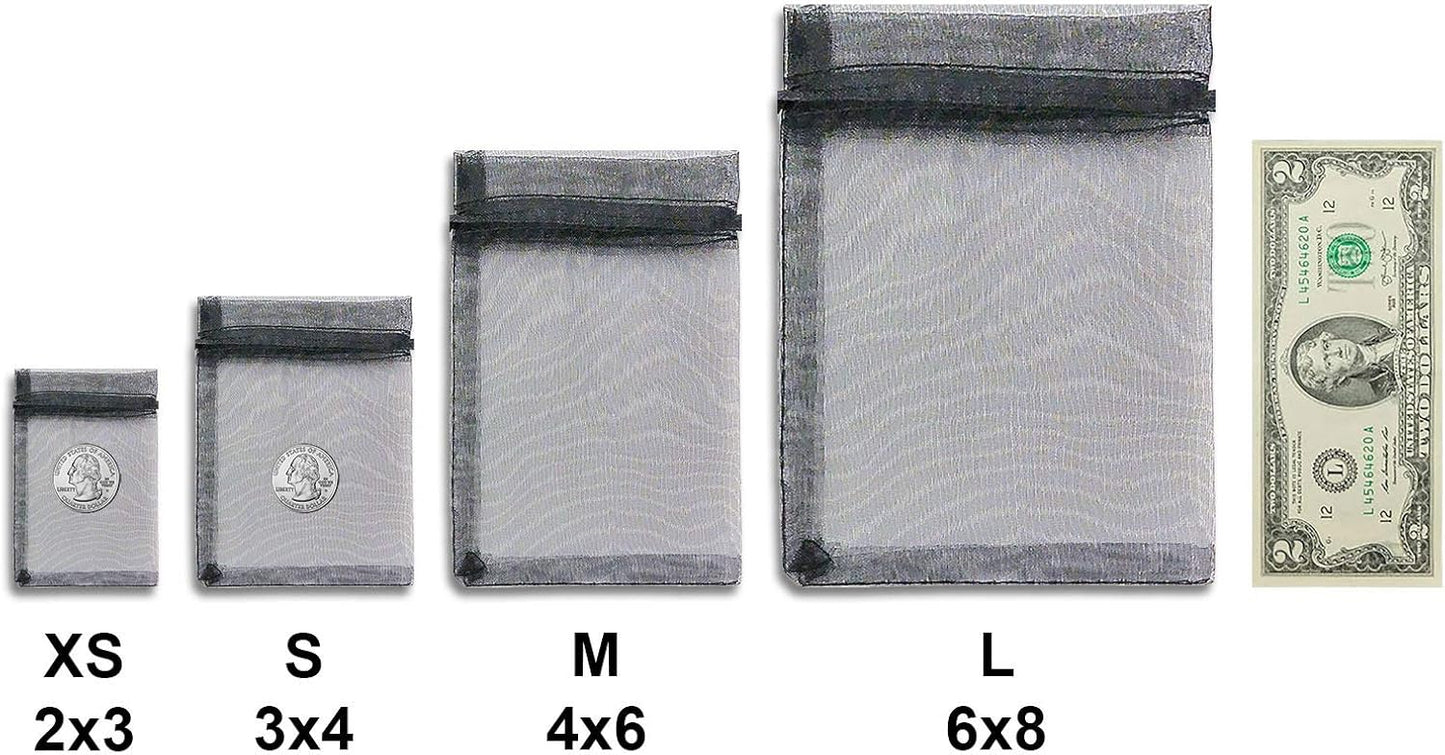 TheDisplayGuys 100-Pack 6x8 Black Sheer Organza Gift Bags with Drawstring, Jewelry Candy Treat Wedding Party Favors Mesh Pouch