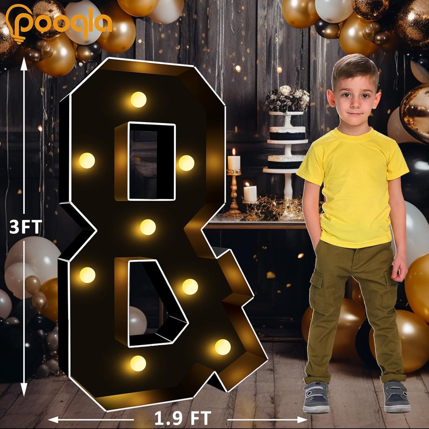 Pooqla 3FT Marquee Light Up Letters, Black LED Party Decor Large Marquee Letters 3 Feet Tall, Giant Mosaic Letter for Birthday Graduation Anniversary Wedding Decoration, Symbol &