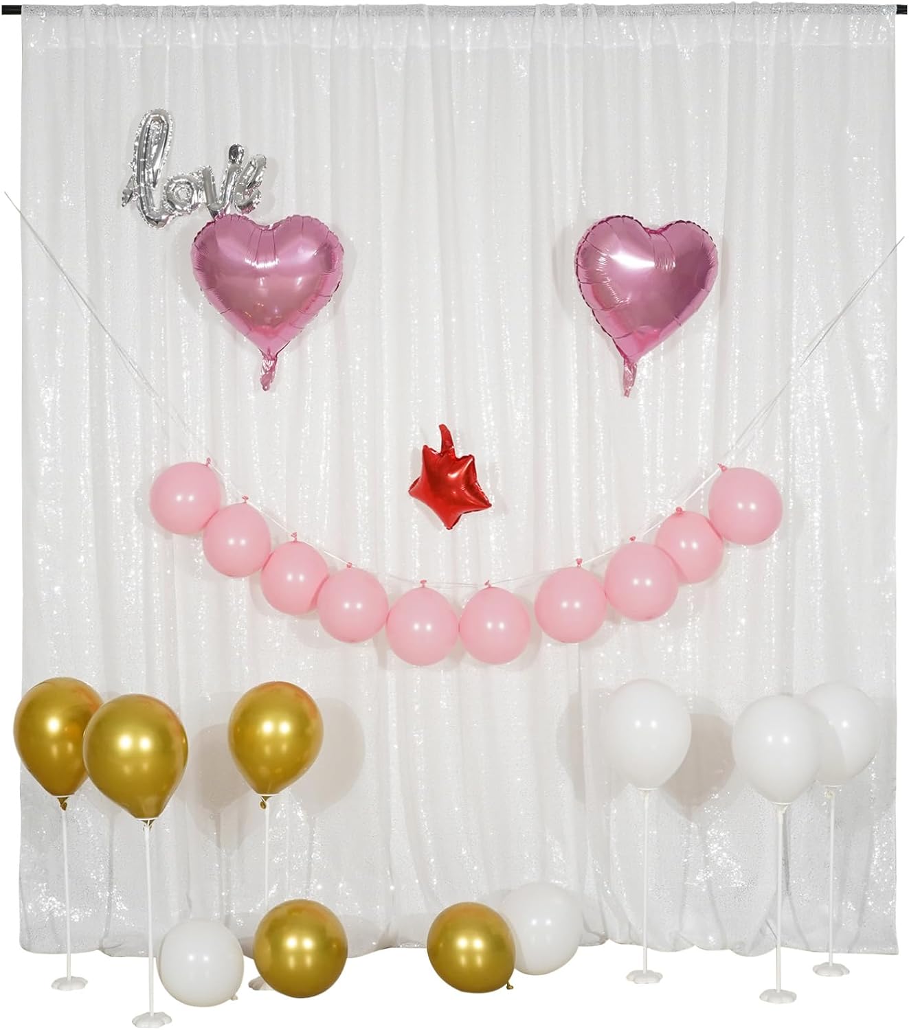 Poise3EHome White Sequin Backdrop, 8FT x 10FT Sequin Photography Backdrop Curtain for Party Decoration