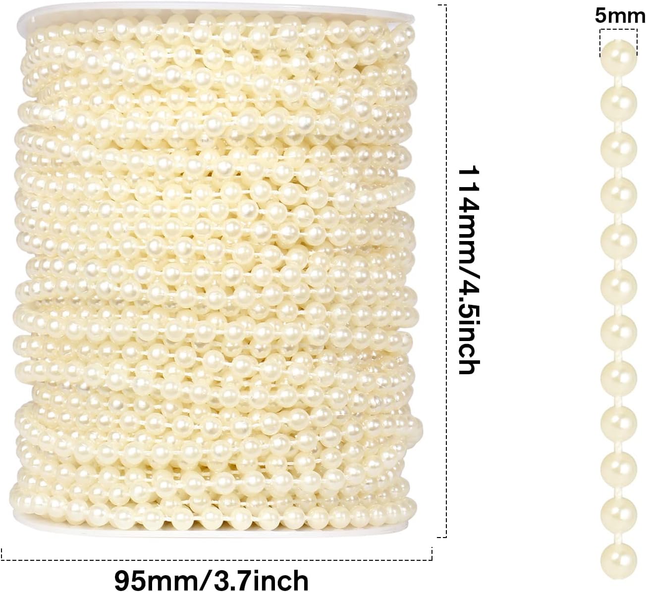[118Feet] Pearl Beads Garland, 5MM 39Yards Faux Pearl Beads String Roll Bulk for DIY Craft Wedding Party Christmas Tree Decoration