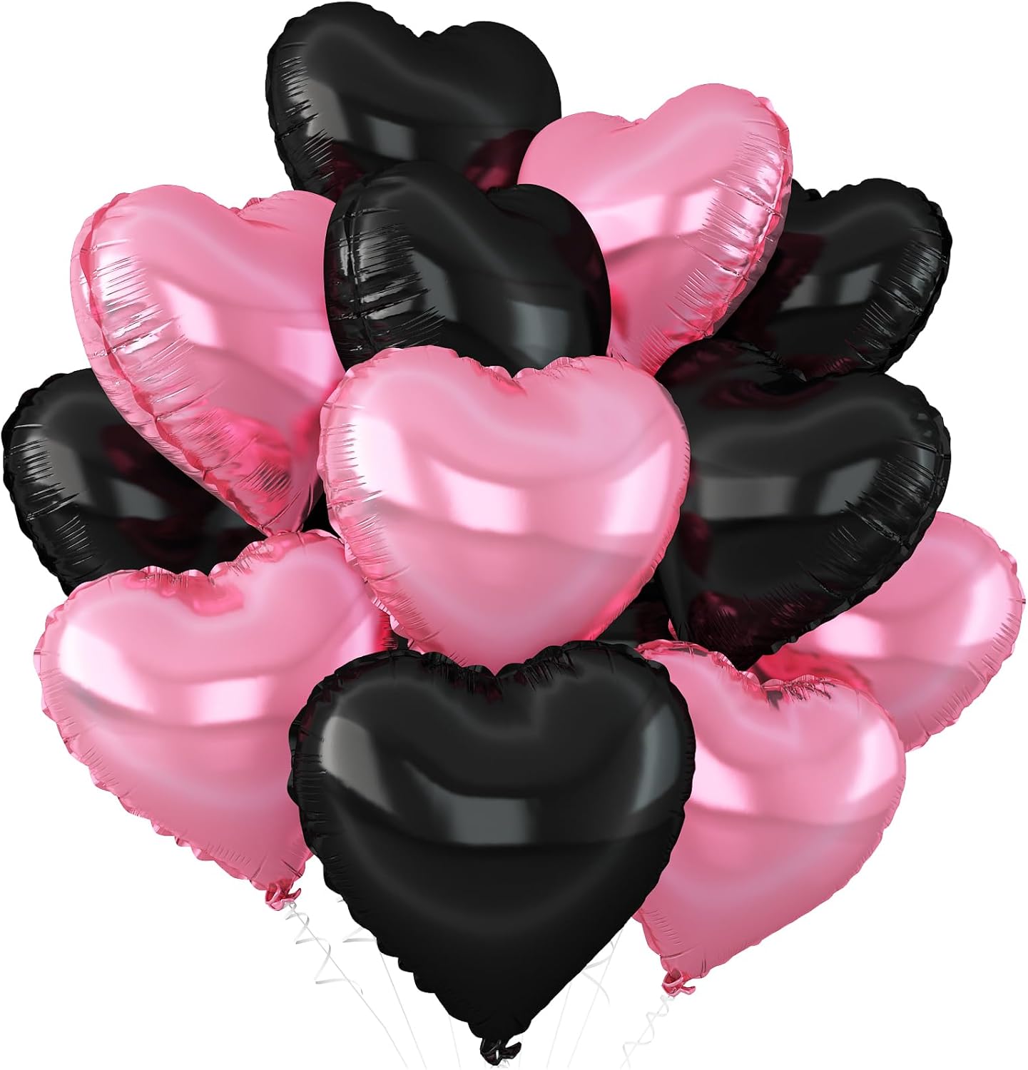 Pink Black Heart Balloons,12Pcs Light Pink Heart Shaped Foil Balloons,18Inch Black Pearl Pink Helium Balloon for Baby Shower Birthday Anniversary Wedding Party Decorations