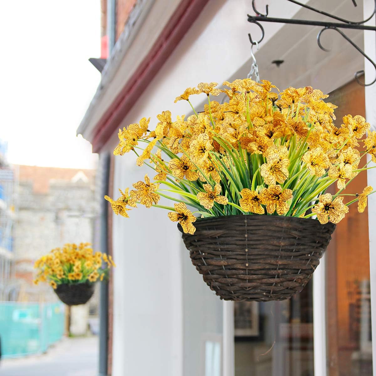 12 Bundles Artificial Flowers Outdoor UV Resistant Flowers No Fade Faux Plastic Plants Garden Porch Window Box Decorating (Yellow)
