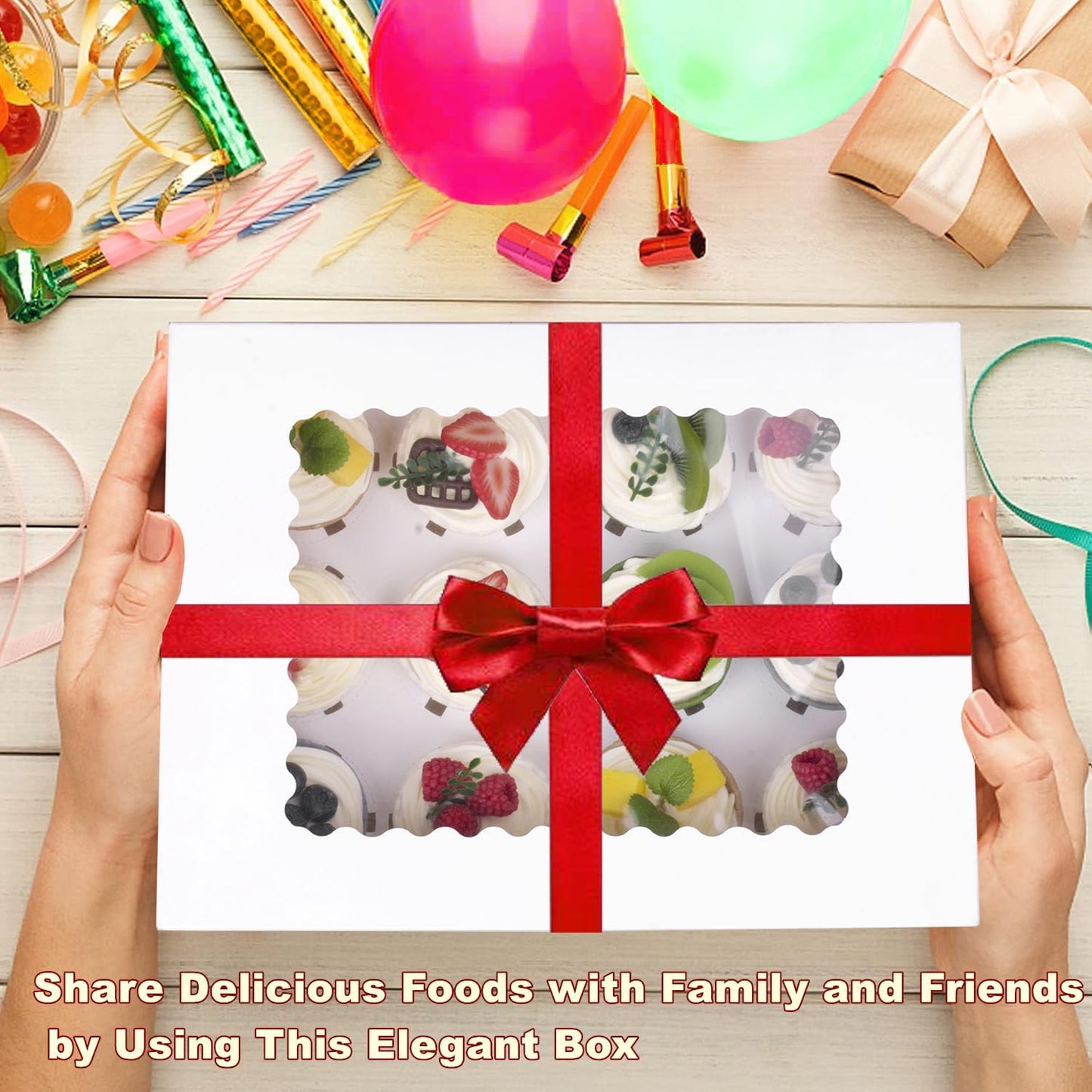 30-Set Cupcake Boxes Hold 12 Standard Cupcakes, Food Grade Cupcake Holders Bakery Carrier Boxes with Windows and Inserts for Cupcakes, Muffins and Pastries (White-30 Pack)