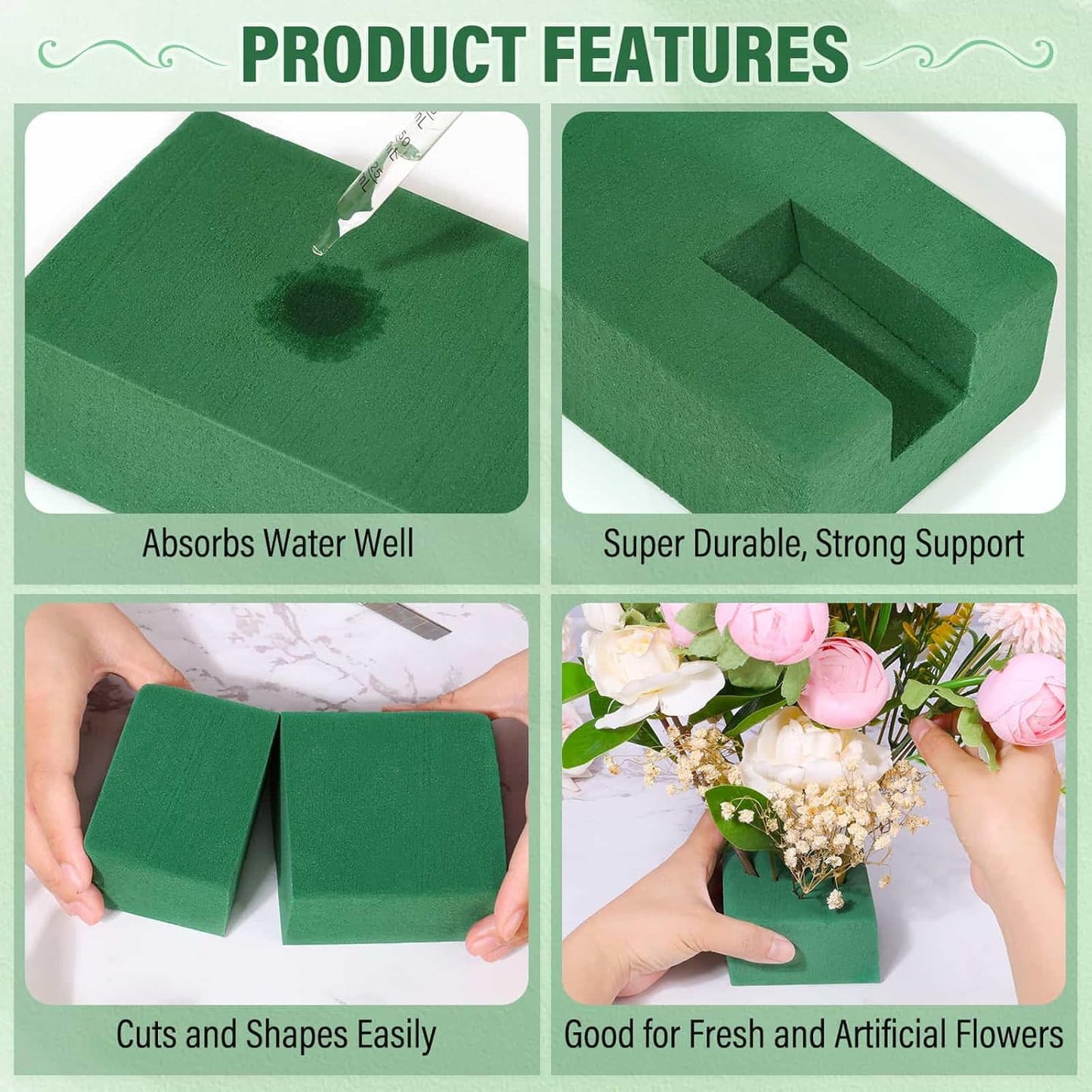 6 Pcs Floral Foam Blocks for Flower Arrangement, Wet and Dry Green Floral Foam for Wedding, Birthdays, Home Decorations (Small Size 5.5” L x 3.1” W x 1.7” H)