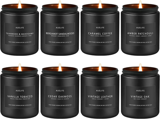 Scented Candles Set - 8 Pack Soy Jar Candle for Home Scented, Aromatherapy Candle Gifts for Men, Women and Birthday, Masculine Home Fragrance Candle