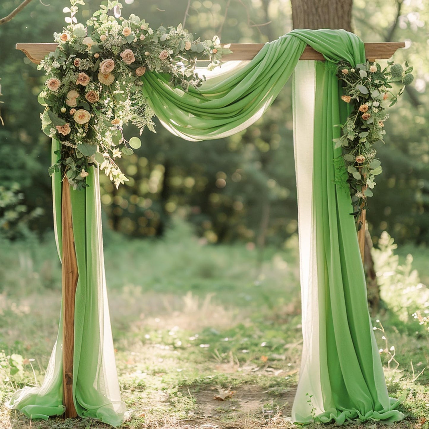 Wokceer Sage Green Wedding Arch Draping Fabric Backdrop 4 Panels 28.7" X 20FT Sheer Drapes Fabric for Wedding Arbor Ceremony Party