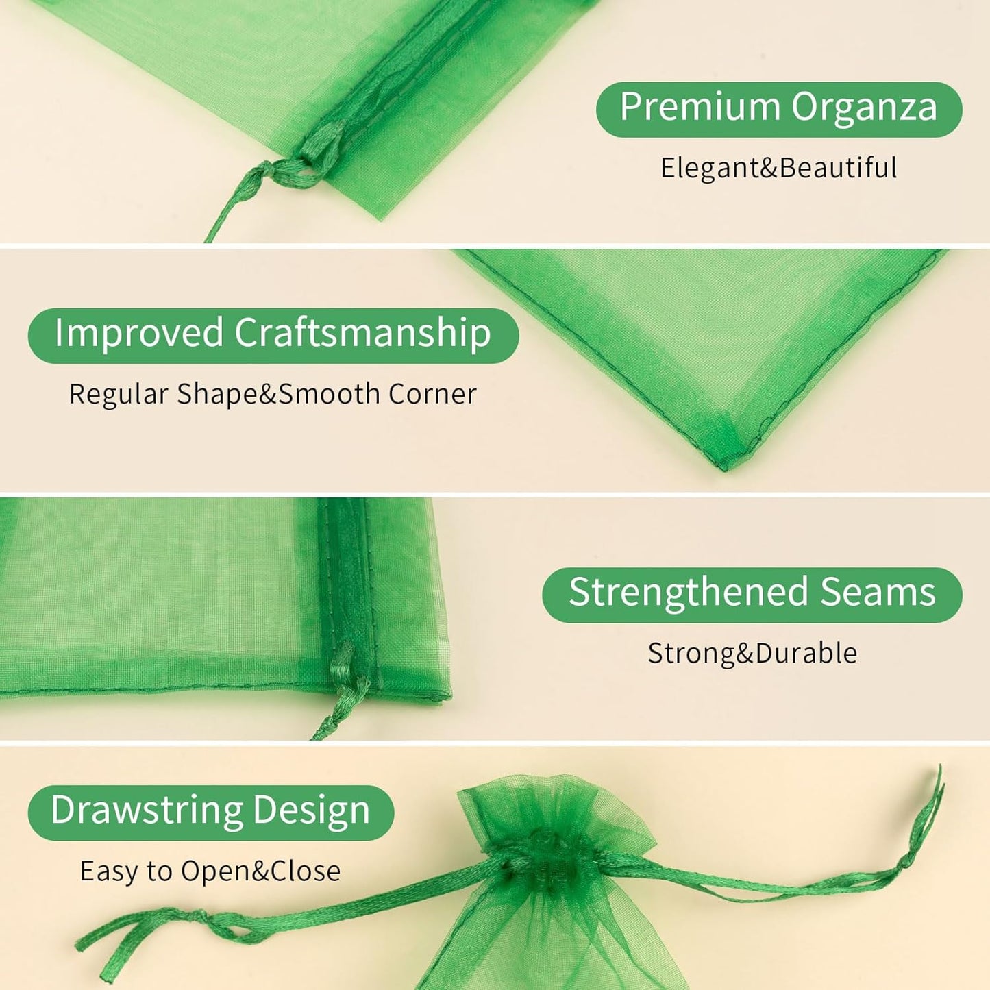 50 Pcs 6x9 Inch Organza Gift Bags, Mesh Bags Drawstring Pouch for Christmas Gift Party Favor (Christmas Green)
