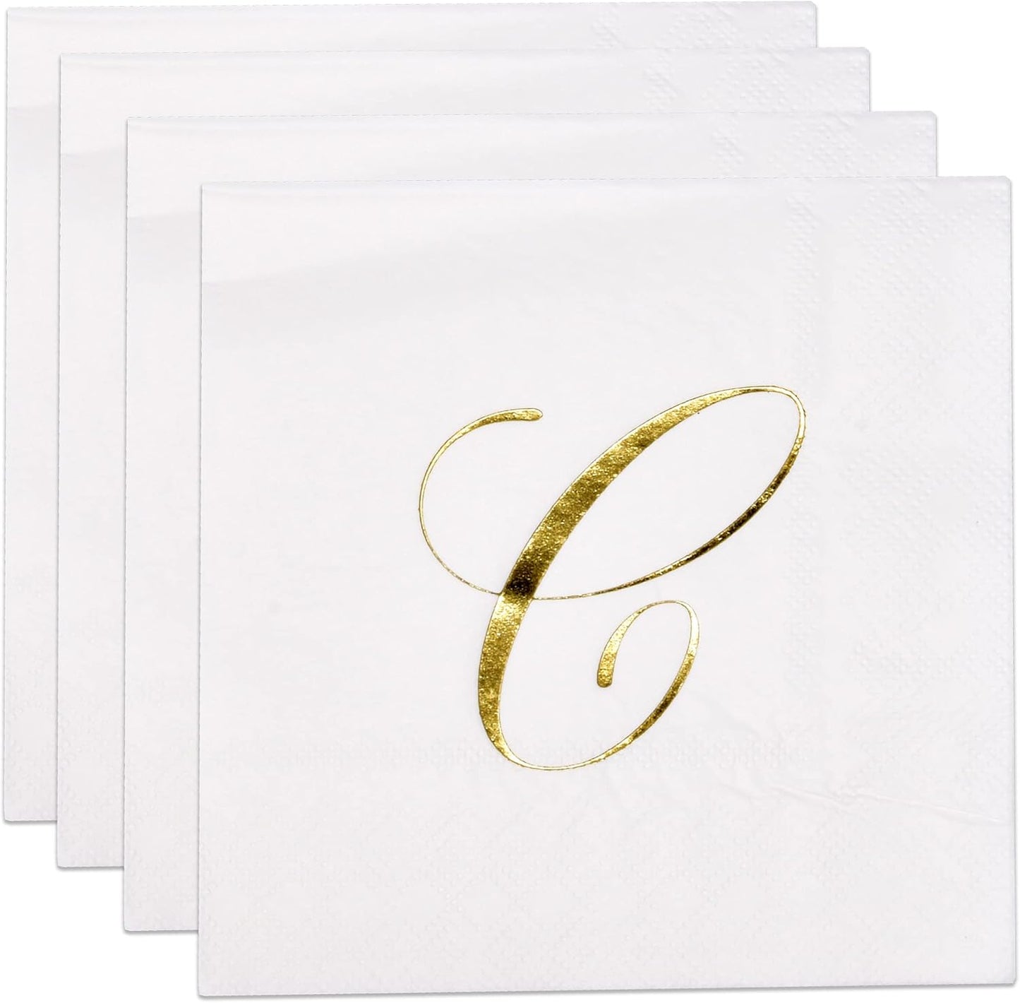 Gift Boutique 100 Gold Monogram Cocktail Napkins Letter C Disposable Paper Pack Elegant Metallic Golden Foil Beverage Napkin for Wedding Holiday Tea Party Bridal & Baby Shower Decorative Napkin