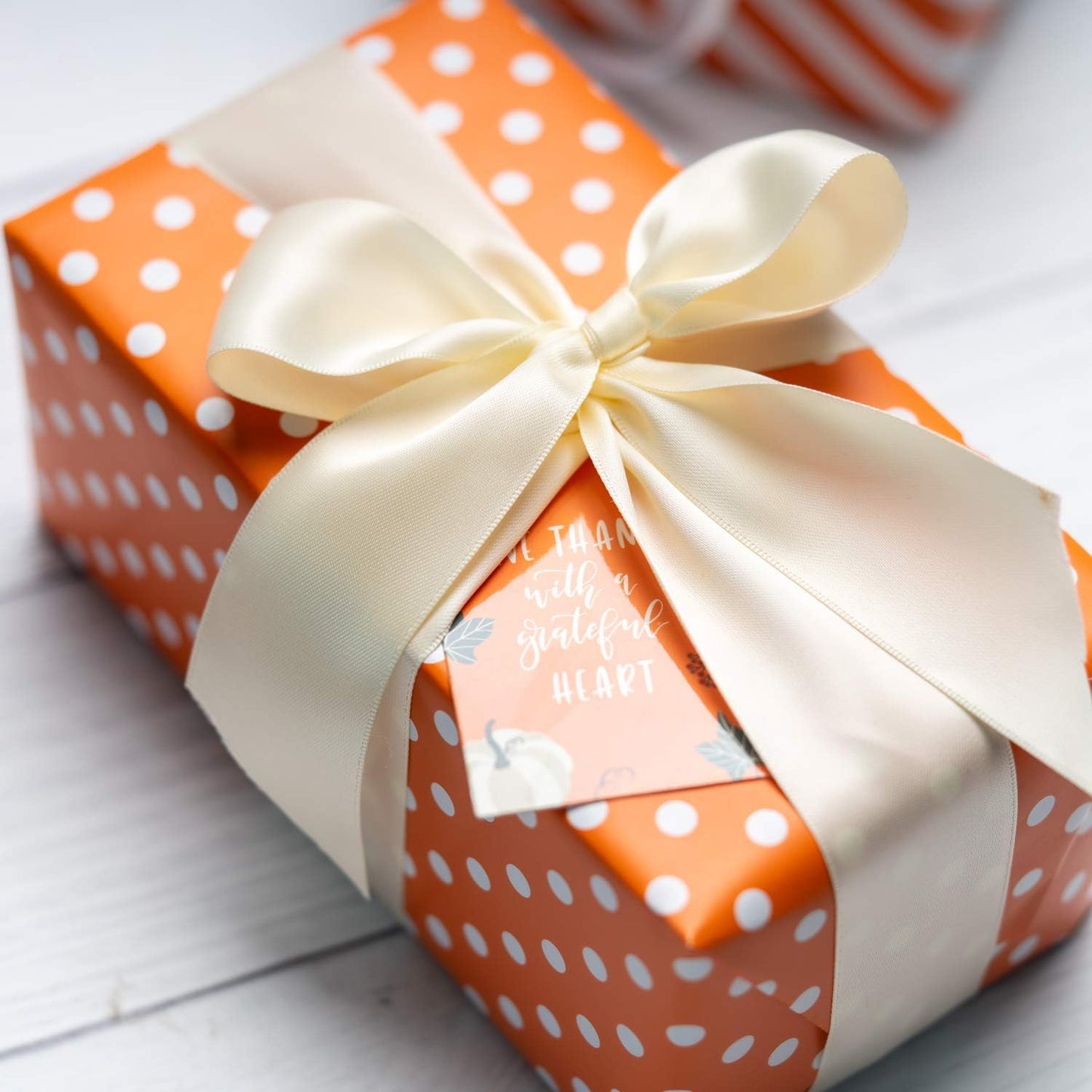 WRAPAHOLIC Reversible Wrapping Paper - Mini Roll - 17 Inch X 33 Feet - Orange and Polka Dot Design for Birthday, Holiday, Wedding, Baby Shower