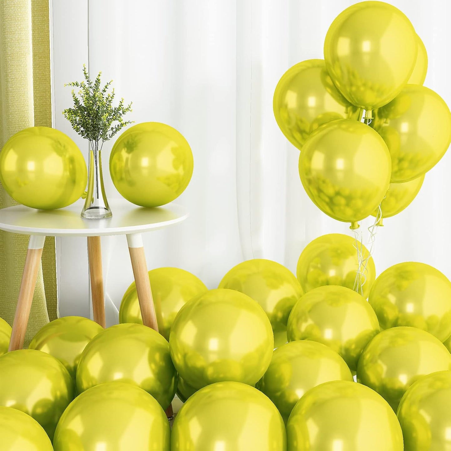 Chrome Yellow Balloons, 50 PCS 10 Inch Double-Layered Metallic Yellow Balloons, Shiny Thick Chrome Metallic Latex Helium Balloon for Birthday Wedding Graduation Party Decoration Supplies