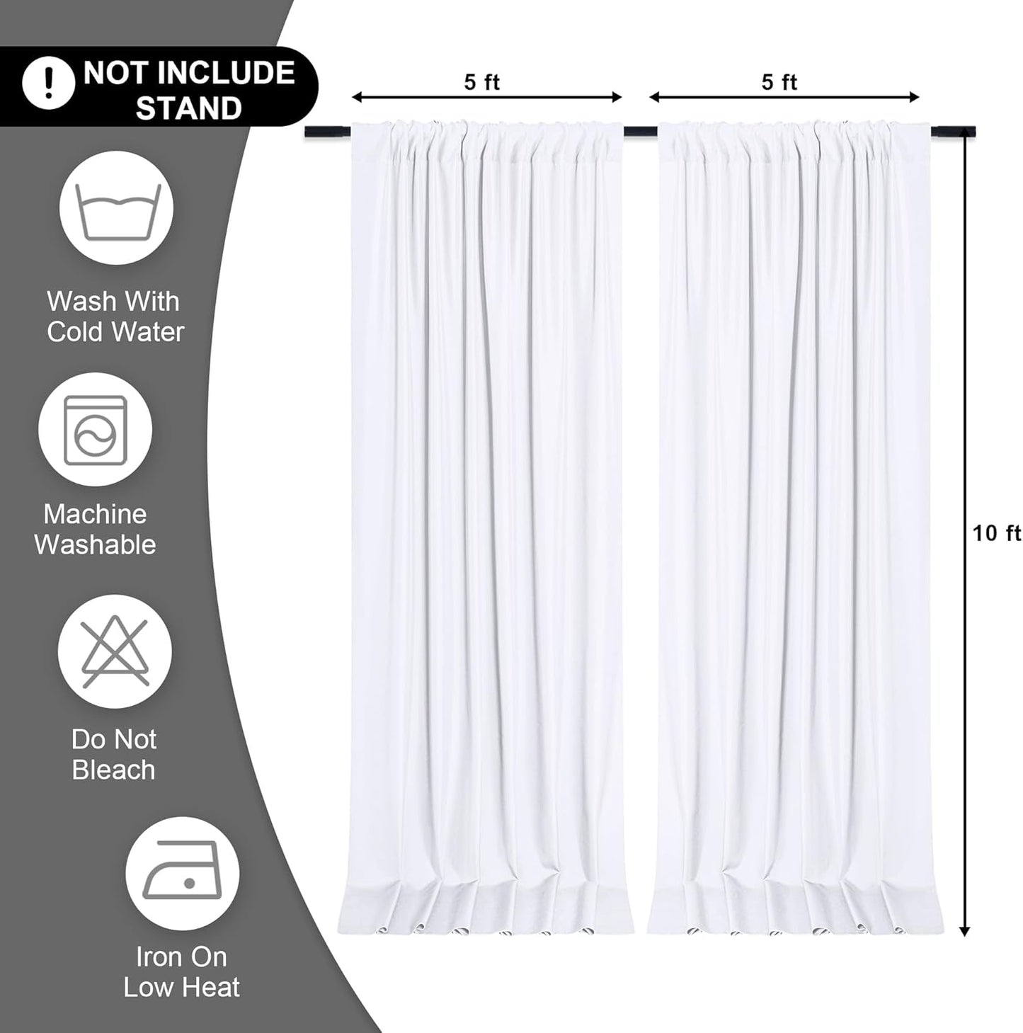 DWCN 10x10 FT White Backdrop Curtains for Parties, Photography Backdrop Drapes with Rod Pockets for Wedding Decorations Stage Birthday Family Gatherings, 2 Panels 5ft x 10ft