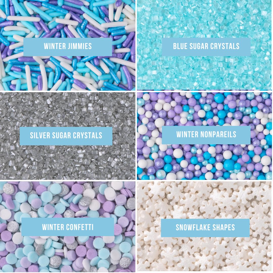 Sweets Indeed Winter Sprinkles – 6.75 oz | Frozen Snowflake Sprinkles with Jimmies, Sugar Crystals, Nonpareils, Confetti & Snowflake Shapes | Christmas Holiday & Winter Baking Decorations