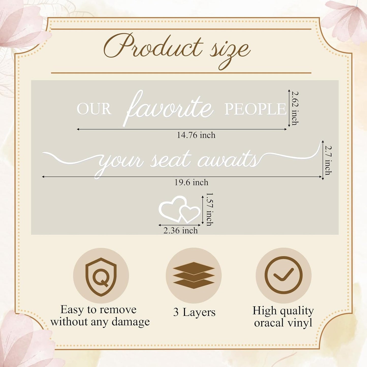 3 Pcs Wedding Seating Chart Decal Stickers DIY Our Favorite People Your Seat Awaits Vinyl Decal Wedding Sign Decor Seating Chart Board Mirror Stickers(White)