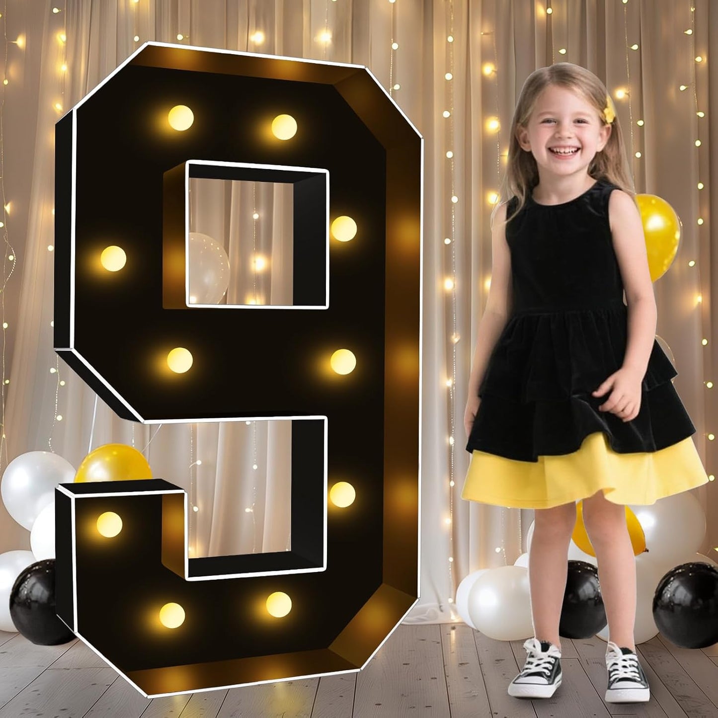 Pooqla 3 FT Light Up Marquee Numbers, Black Marquee Number Lights 3 Feet Tall for 9th 19th 90th Birthday, Giant Letter Big Mosaic Numbers for Balloons Party Anniversary Wedding Decorations, Black 9