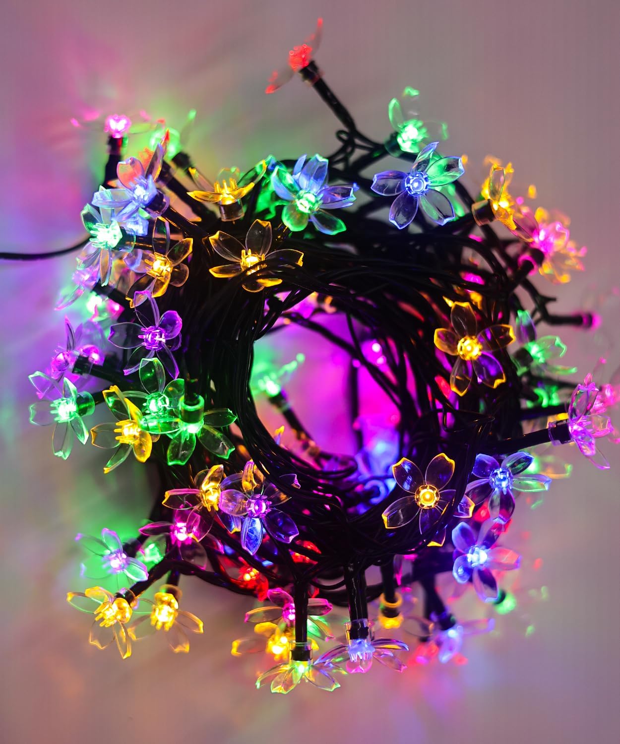 Pastel Flower String Lights Indoor Decorations, 33ft 100 LED USB Plug in Aesthetic Cherry Blossom Floral Lamp for Christmas Tree Vines Wall Ceiling Spring Garden Hanging Decor, Multicolored