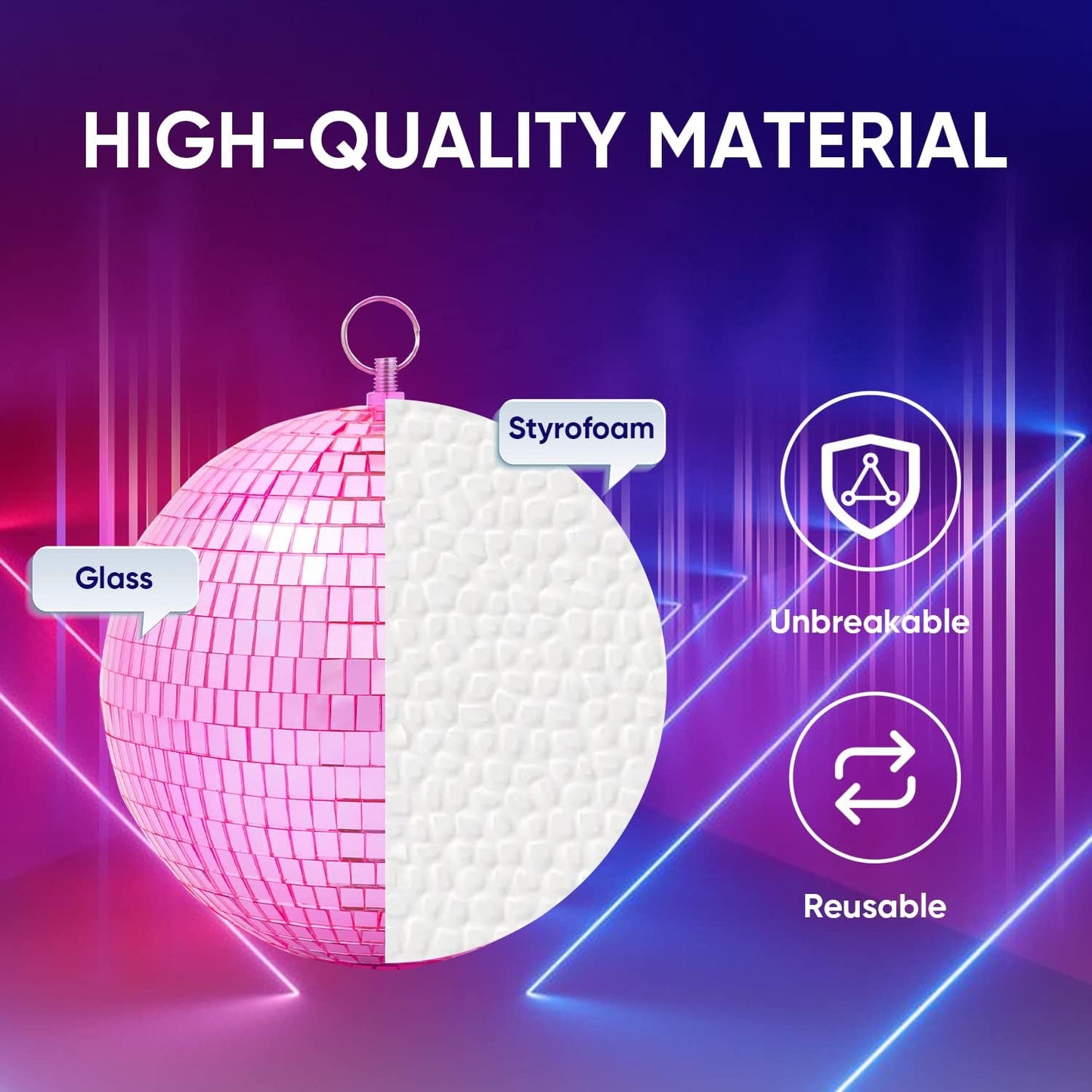 Mirror Disco Ball Decor with Hanging Ring 8" Large Pink Disco Ball Ornament for Disco Party Decorations,70s Theme Party, DJ, Wedding, Birthday,Christmas